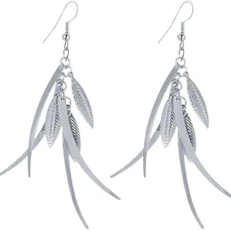 Delicate Filigree Dangle Triple Feather Drop Hook Earrings - 90mm Drop - Silver