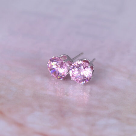 Champagne Pink Crown Style Platinum Set CZ Stud Earrings