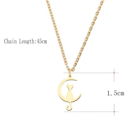 Stainless Steel Non-fading Moonlighting Cat Pendant Womens Necklace - Gold