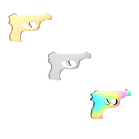 Small Gold | Silver | Multi Coloured Cute Gun / Pistol Cat Ear Studs - 3 Pairs
