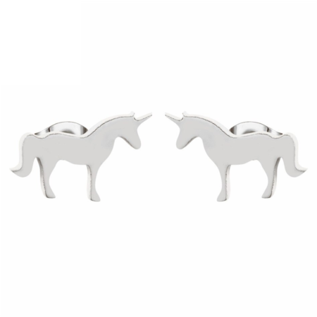 Mini Stainless Steel Horse / Unicorn Stud Earrings - Silver tone