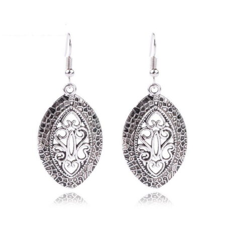 Ethnic Tibetan Silver Hook Earrings Bohemia Leaves