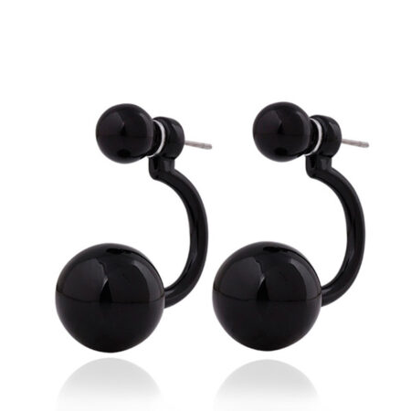 Black Double Imitation Pearl Hanging Earrings