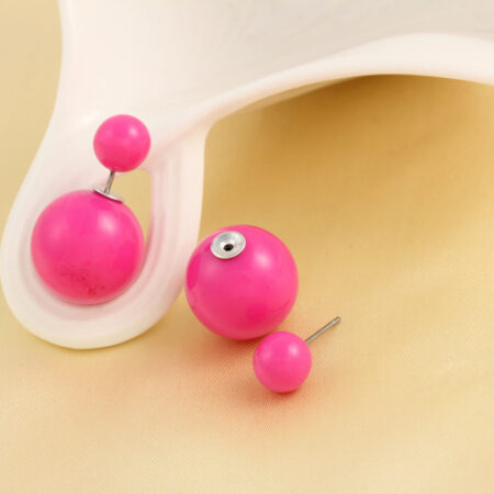 Dark Pink - Double Pearl Stud Earrings