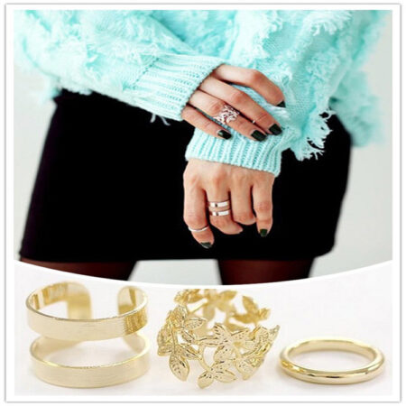 Gold Metal Leaf Joints Rings - 3 pieces