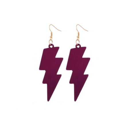 Dangle Lightning Bolt Hook Earrings - Statement Size Approx 93mm Drop Wine