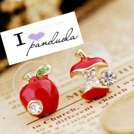 Apple Rhinestone Stud Earrings - RED