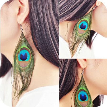 Beautiful Peacock Feather Hook Earrings