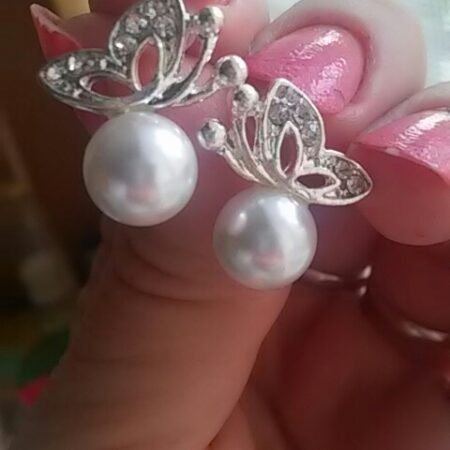 Pearl Rhinestone Butterfly Stud Earrings
