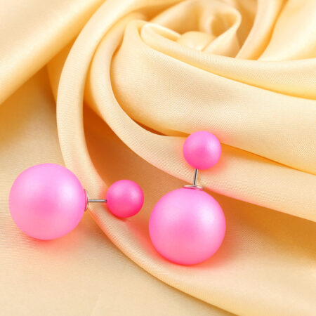 Matt Pink - Double Pearl Stud Earrings