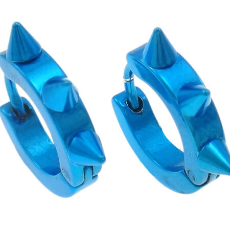 Stainless Steel Punk Huggie Stud Earrings - Approx 10mm diameter - Brutal Blue