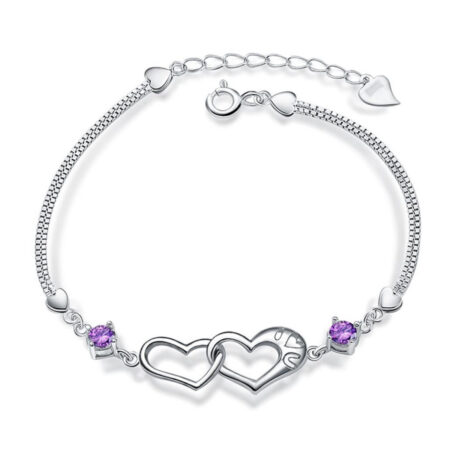 Delicate Purple Love Heart Charm Bracelet - 16+3.0 cm(extend)