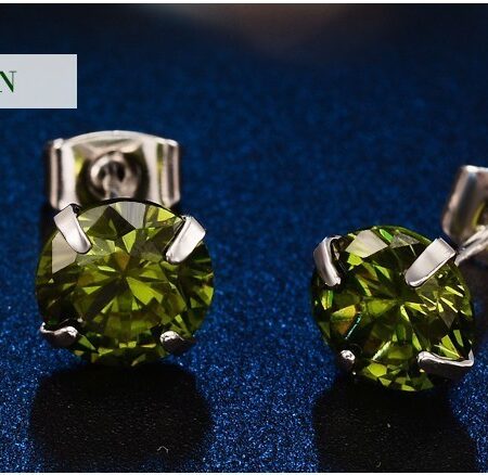 Emerald Green Silver Set CZ Stud Earrings