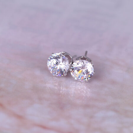 Ice White Crown Style Platinum Set CZ Stud Earrings