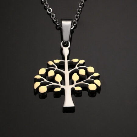 Perfect Gift - Tree of Life Stainless Steel - Gold Leaf Highlight Pendant Neckla