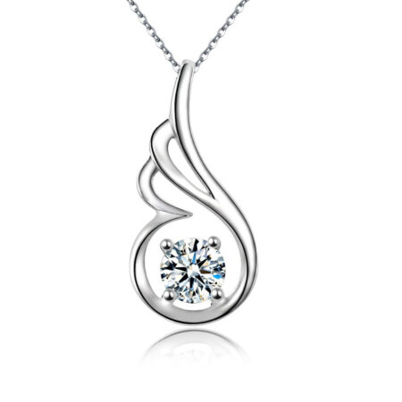 Silver Crystal Cubic Zircon Wing Pendant Necklace