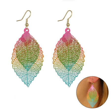 Colorful Big Double Layer Leaf Dangle Hook Earrings