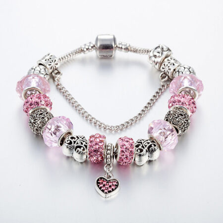 Beautiful European Style Crystal Love Charm Bracelet - 18cm