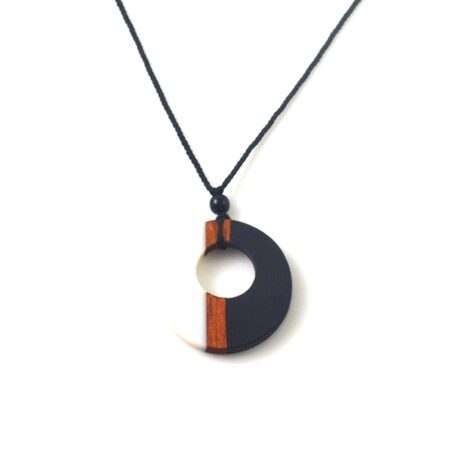 Natural Wood & Resin Colorful Pendant Necklace with Woven Rope Cord - Unity