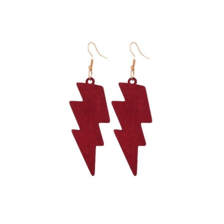 Dangle Lightning Bolt Hook Earrings - Statement Size Approx 93mm Drop Maroon Bur