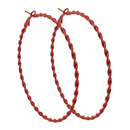 Iron Big Hoop Twist Earrings - Approx 70mm Drop - Lovers Red