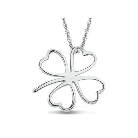 Silver Plated 4 Leaf Love Heart Clover / Shamrock Pendant Necklace