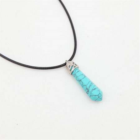 Natural Quartz Pendant Stone Hexagonal Pillar Pendant Necklace - Sky Blue