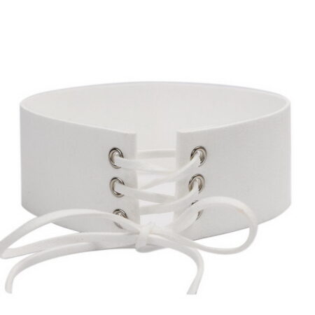 Faux Suede/Leather TieUp 40mm Wide Open Choker Necklace Strap Virgin Snow