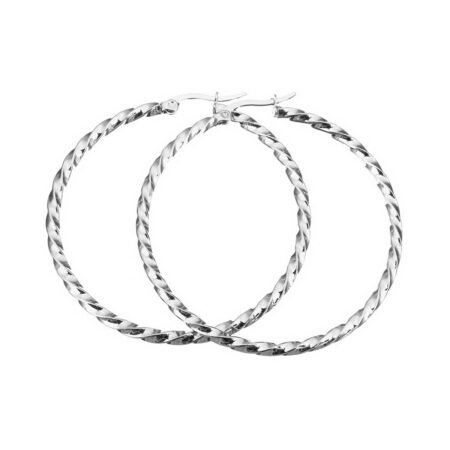 Stainless Steel Designer Twisted Big Hoop Earrings - Approx 50mm diameter Silver