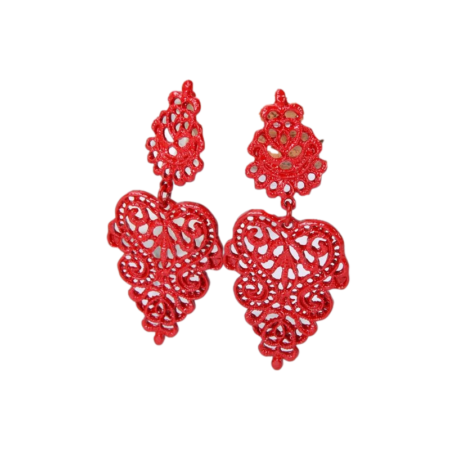 Delicate Boho Vintage Dangle Hook Earrings - Approx 60mm Drop - Red