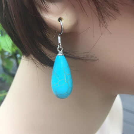 Stunning Simulated Turquoise Teardrop Hook Earrings