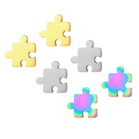 3 Pairs Small Jigsaw Puzzle Ear Studs - Men or Women - Multi | Silver | Gold