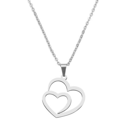 Stainless Steel Non-fading Forever Love Heart Pendant Womens Necklace -Silver