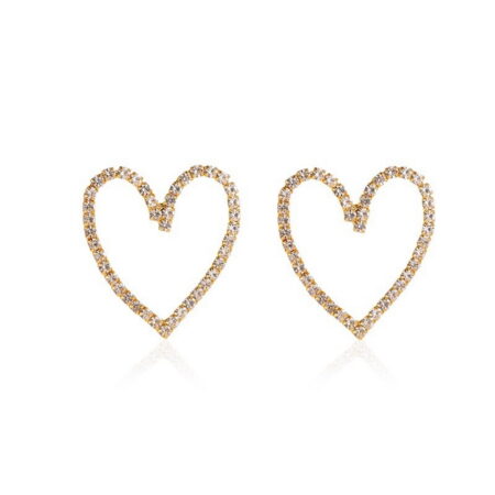 Rhinestone Hollow Heart Earrings - Beautiful Style - Gold tone