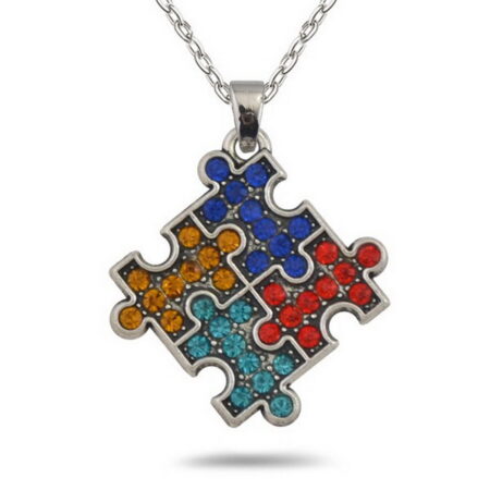 Autism Awareness 4 Color Jigsaw Puzzle Piece Crystal Necklace