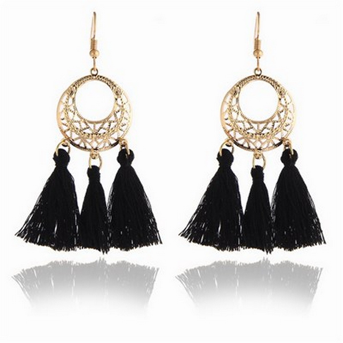 Vintage Fashion Bohemian Tassel Drop Hook Earrings with an Approx 75mm Drop