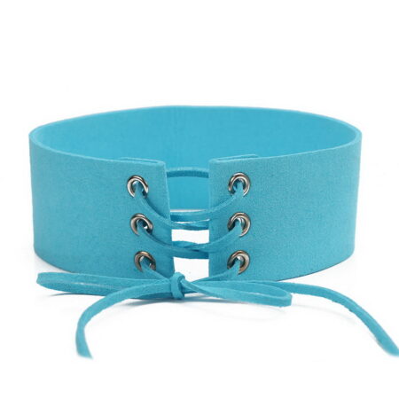 Faux Suede/Leather TieUp 40mm Wide Open Choker Necklace Strap Brutal Blue