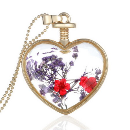 Love heart locket with purple and red flowers