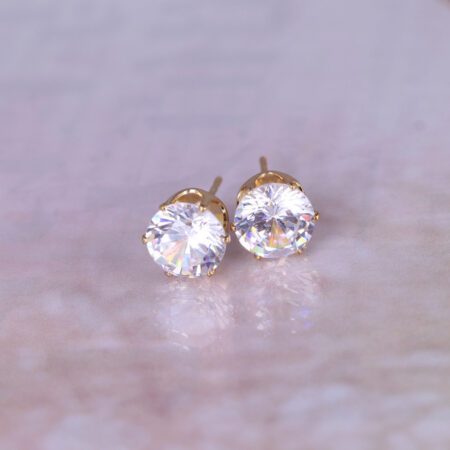 Ice White Crown Gold CZ Stud