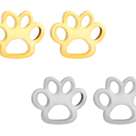 Small Gold | Silver Coloured Cute Paw Print Ear Studs For Women - 2 Pairs