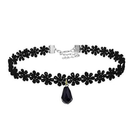 Classic Gothic / Punk Rocker Dainty Choker Velvet Necklace - Flower Dangle