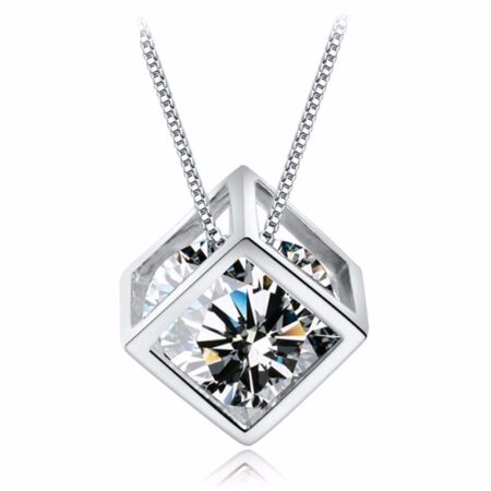 Silver Cube Pendant Necklace