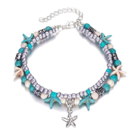 Silvertone Tibetan Boho Multi Layer Star Anklet / Bracelet