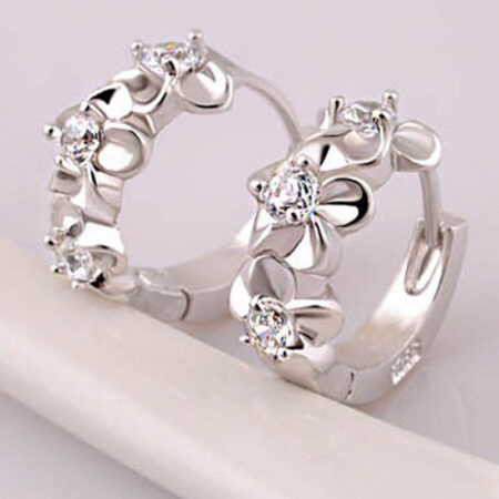 Rhinestone Camellia Silver Stud Earrings