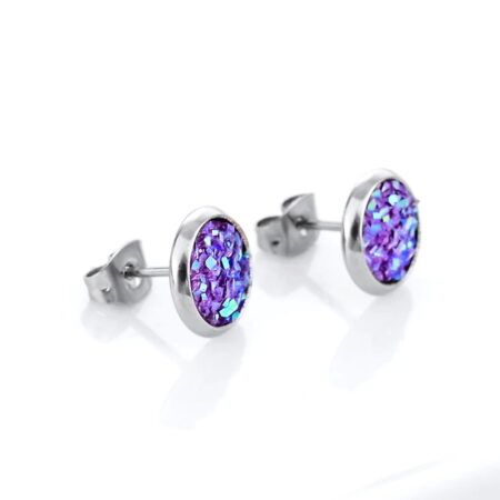 Stunning Small Circle Push back Rhinestone Crystal Sparkling Studs Purple Power