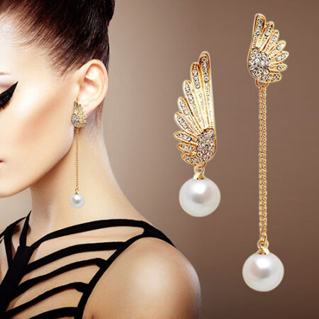 Angel Wings Rhinestones Faux Pearl Dangle Earrings
