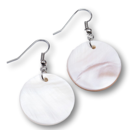 Dangling Natural Sea Shell Hook Earrings - Unique Like You - White Disc