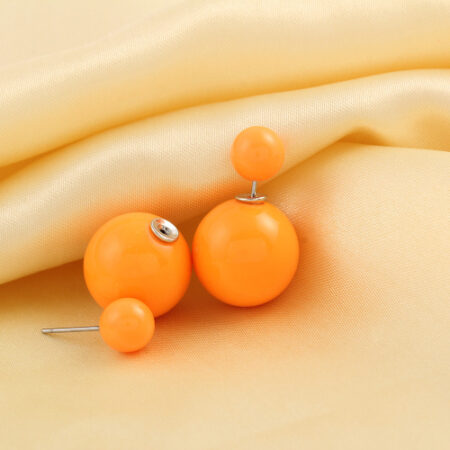 Orange - Double Pearl Stud Earrings