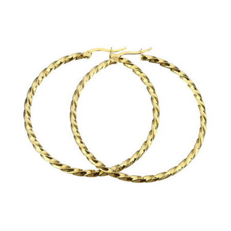 Stainless Steel Designer Twisted Big Hoop Earrings - Approx 50mm diameter - Gold