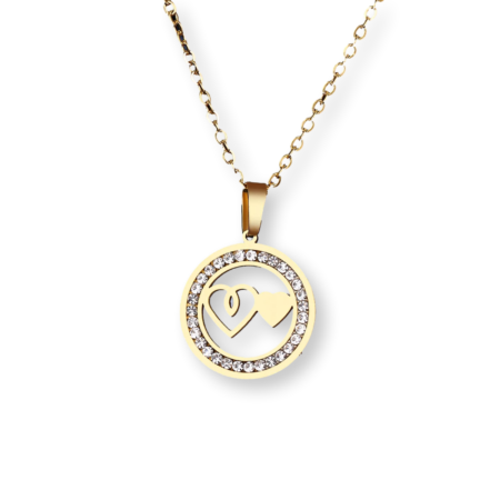 StainlessSteel Non-fading Heart And Soul Pendant Womens Necklace Rhinestone Gold